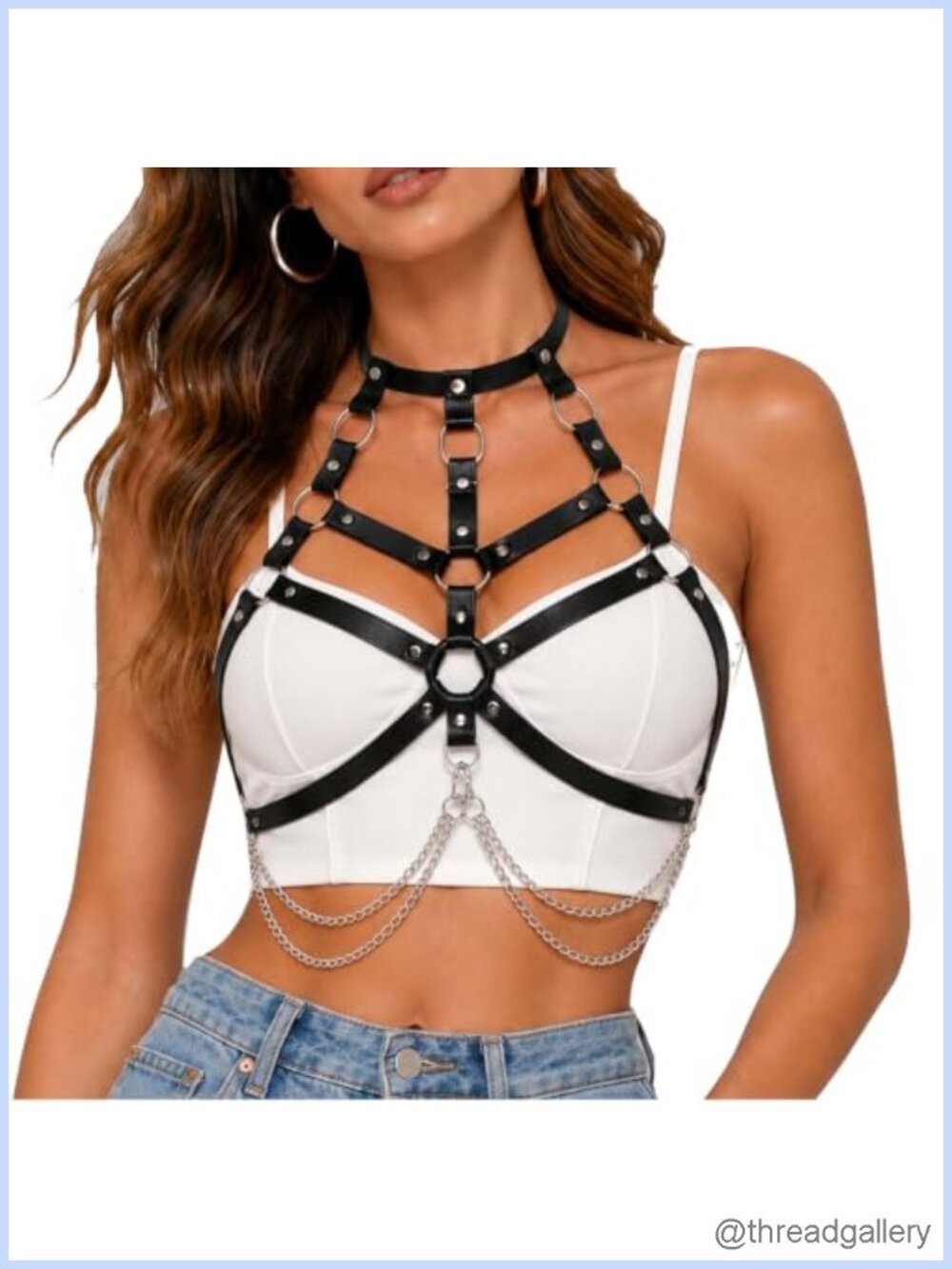 PU Leather Chest Harness Body Strap Belt Punk Chain Goth Cosplay Rave
